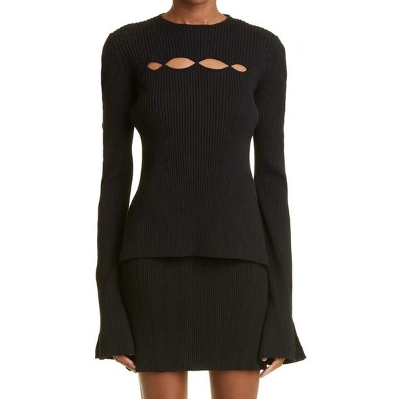 MACH & MACH Cutout Womens Medium Black Long Sleeve Rib...